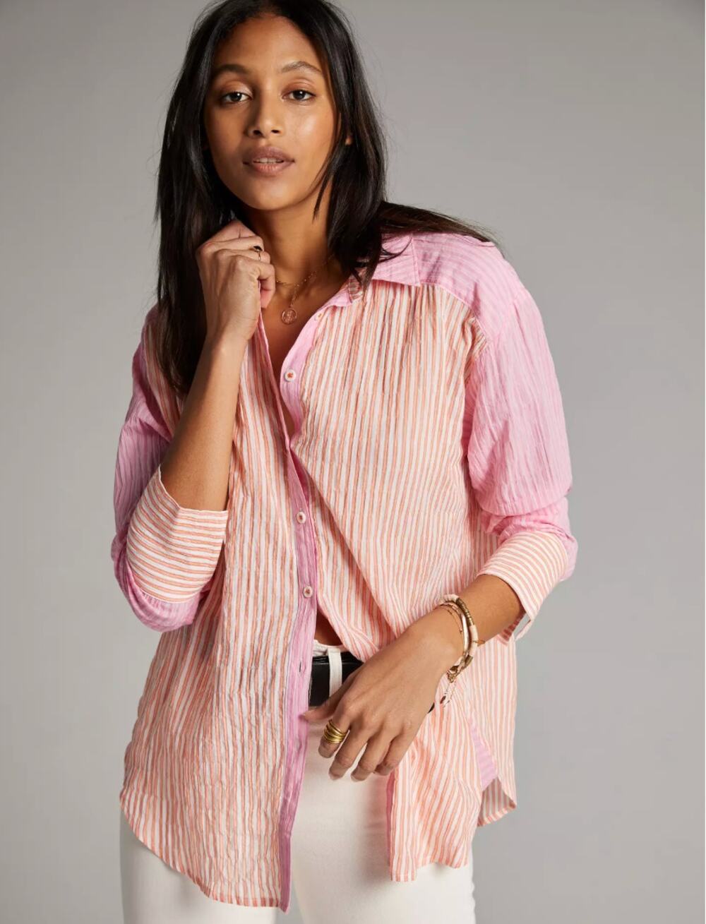 Maeve Katia Two-Toned Buttondown Anthropologie Oversized Stripe Blouse XS